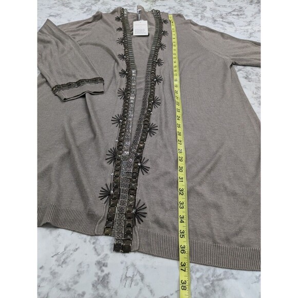 NEW Soft Sorroundings Taupe Bamboo Silk Knit Cardigan Sweater Bronze Accent 3X - Picture 6 of 7